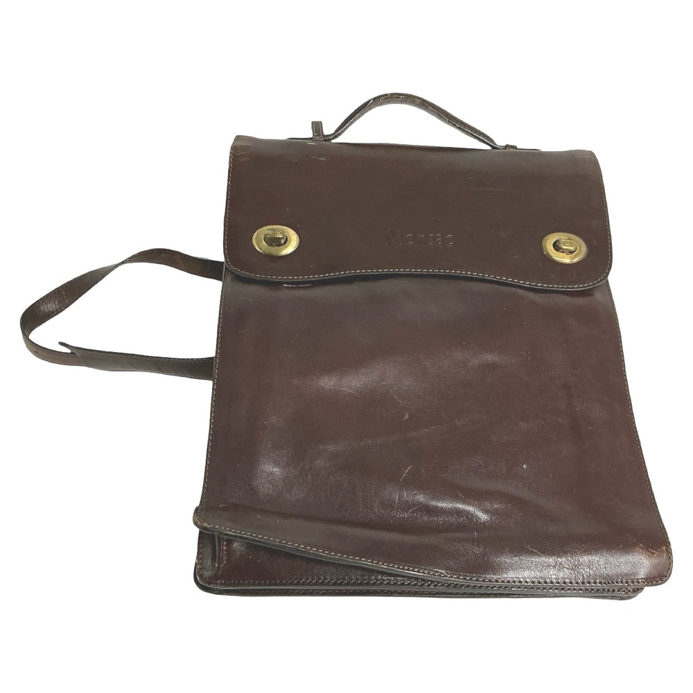 Monsac Vintage Brown Leather Convertible Backpack Briefcase Messenger Bag